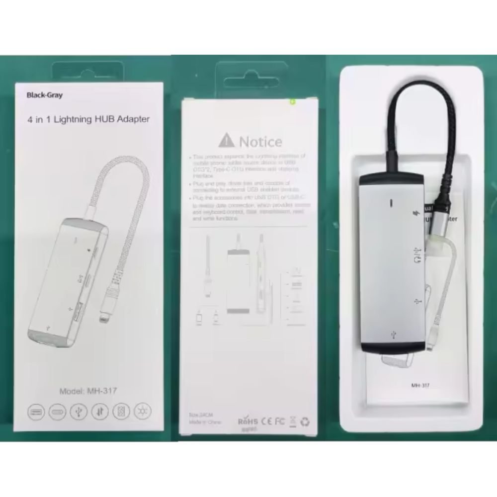 BLACK GRAY 4in1 ادابتر ايفون - Image 3